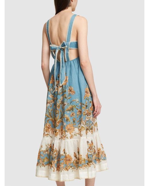 Zimmermann Blue Chintz Floral-print Ramie-voile Dress