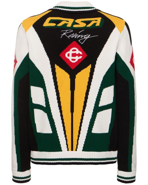 Casablancabrand Green Casa Racing Cotton Knit Zip-up Jacket for men