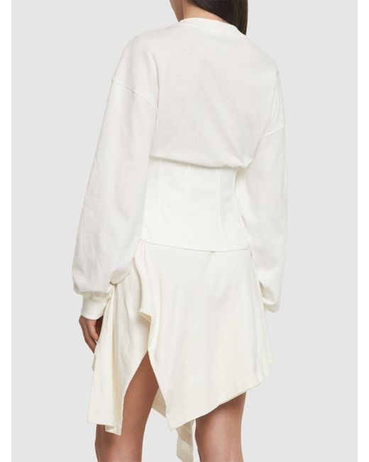 Acne White Asymmetric Cotton Blend Dress W/ Corset