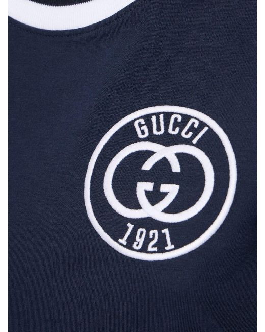 T-shirt en jersey de coton brodé Gucci en coloris Blue