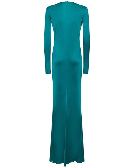 Roberto Cavalli Green Long Sleeve V Neck Maxi Dress W/ Knot