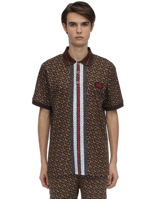 Burberry Poloshirt aus Baumwollpiqué mit Monogrammmuster im Streifendesign in Brown für Herren