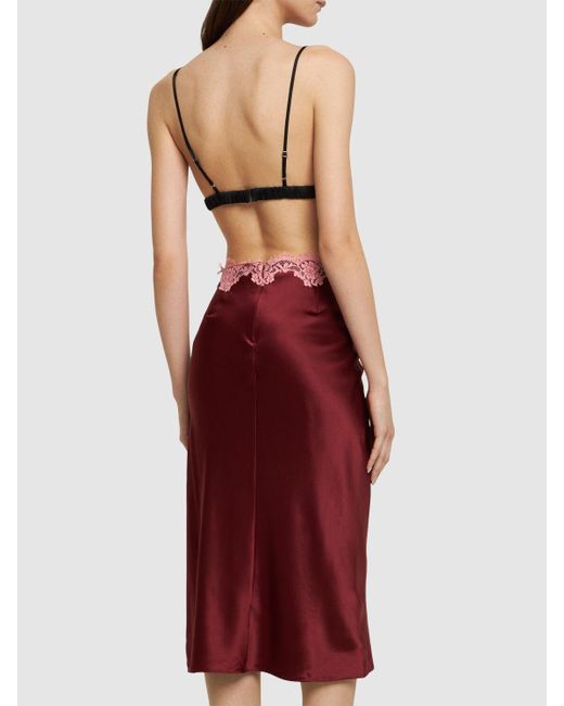Fleur du Mal Red Silk & Lace Cutout Slip Midi Dress