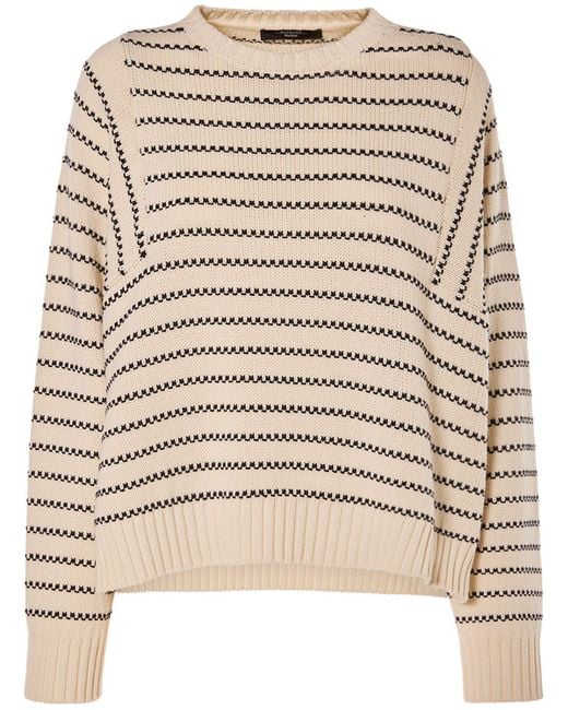 Weekend by Maxmara Natural Natura Striped Cotton Blend Knit Sweater
