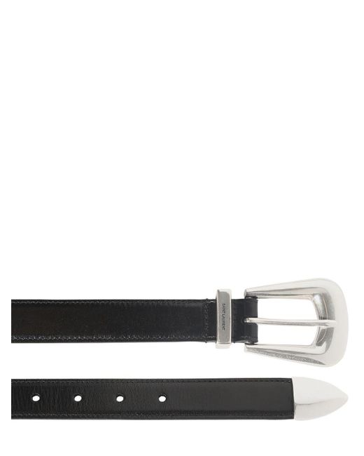 Saint Laurent 25mm Boucle Folk Leather Belt in White | Lyst