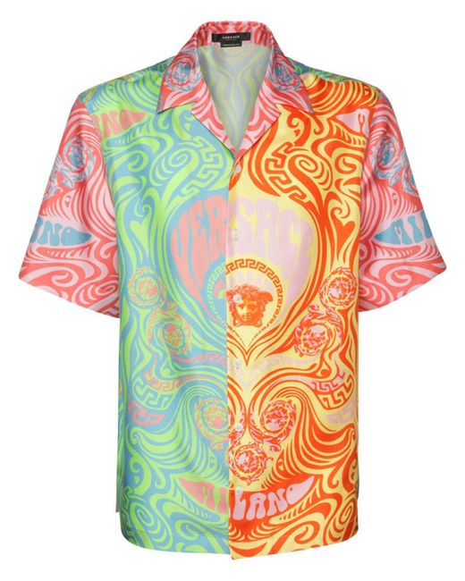 Camisa De Seda Con Estampado De Medusa Versace de hombre de color Multicolor