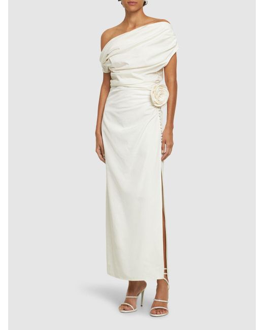 Magda Butrym White Midirock Aus Viskosejersey Mit Drapierung Und Rose
