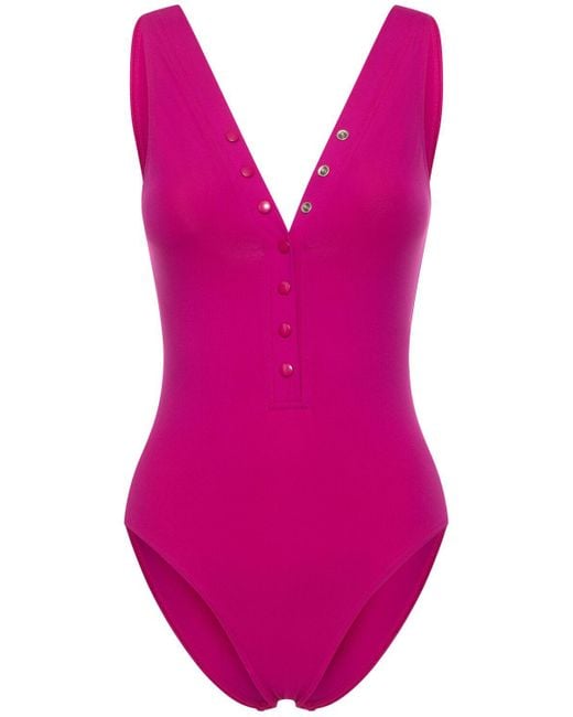 Eres Purple Icone One Piece V-neck Swimsuit
