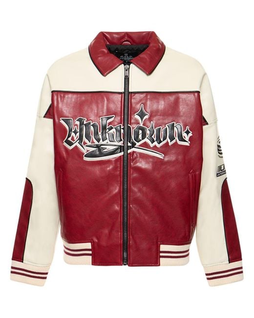 Unknown Red Racing Team Faux Leather Jacket for men