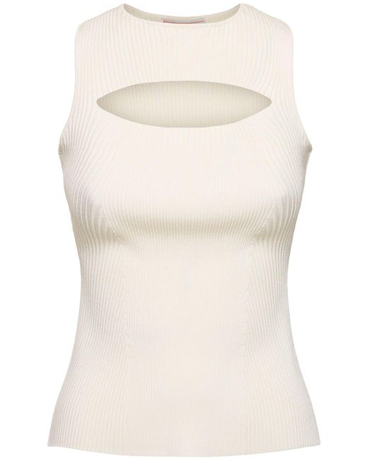 Alexander McQueen White Ribbed Stretch Viscose Top