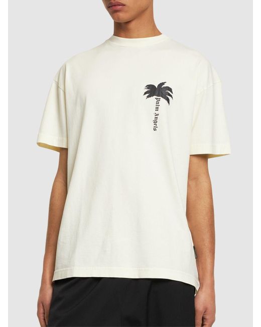 T-shirt the palm in cotone con stampa di Palm Angels in Natural da Uomo