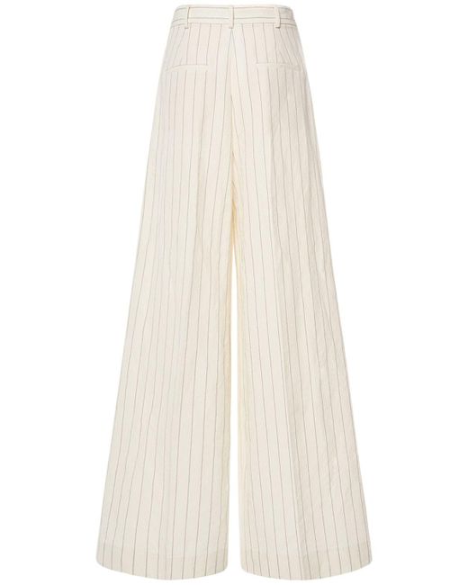 Max Mara White Linen Blend Pinstripe Wide Pants