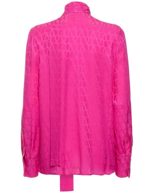 Camisa de seda jacquard con pañuelo Valentino de color Pink