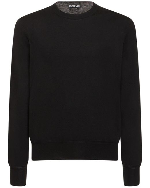 Tom Ford Black Superfine Cotton Crewneck Sweater for men