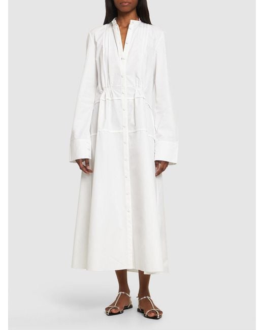 Jil Sander Heavy Cotton Poplin Midi Shirt Dress in White | Lyst
