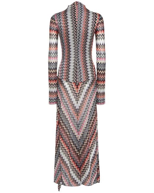 Missoni White Zig Zag Lurex Cutout Knit Long Dress