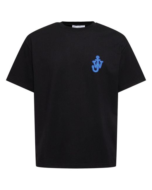 T-shirt in jersey di cotone con patch di J.W. Anderson in Black da Uomo