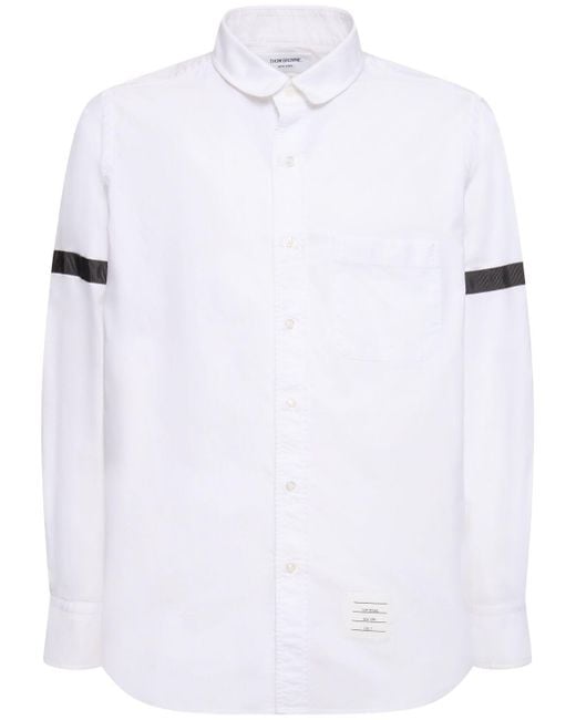 Thom Browne White Straight Fit Mini Round Collar Shirt for men