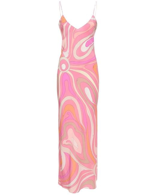 Emilio Pucci Pink Marmo Printed Silk Twill Long Dress