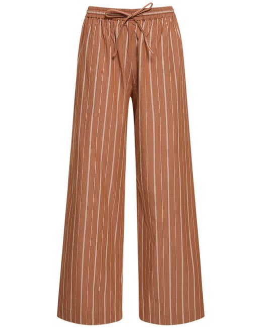 Matteau Brown Striped Cotton & Linen Pants