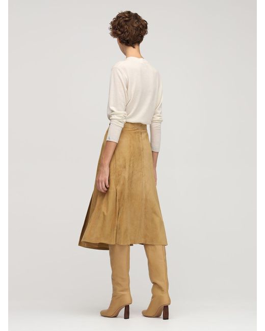 Ralph Lauren Collection Wrap Suede Midi Skirt in Beige (Natural) - Lyst