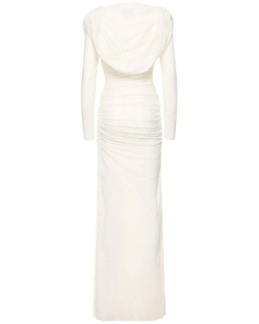 GIUSEPPE DI MORABITO White Langes Kleid Mit Stretch-spitze Und Kapuze