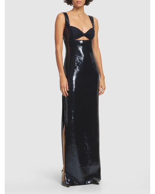 Galvan Black Liquid Sequined Cutout Maxi Dress