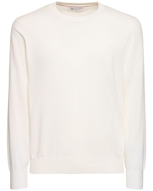 Brunello Cucinelli White Cotton Crewneck Sweater for men