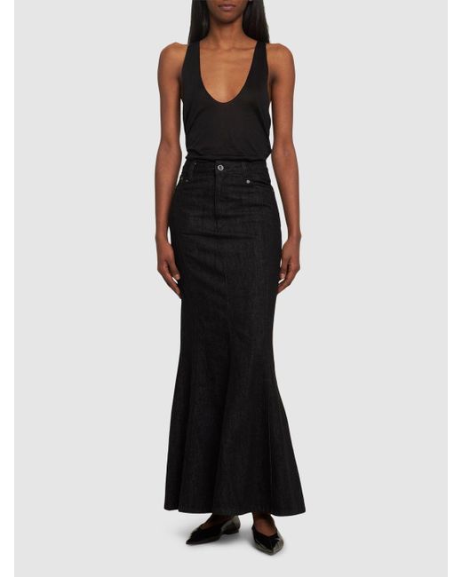 Self-Portrait Black Flared Cotton Denim Maxi Skirt