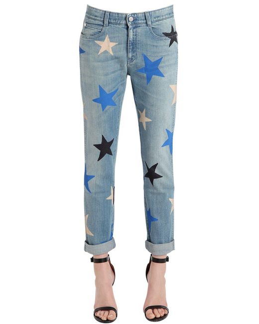 Stella McCartney Blue Skinny Boyfriend Stars Print Denim Jeans