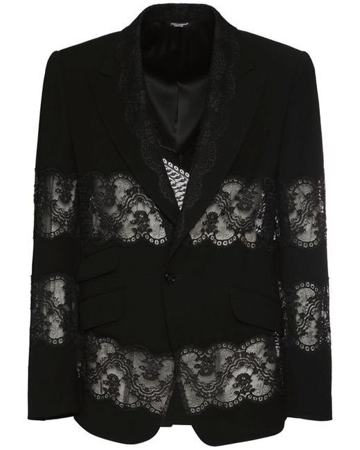 Dolce & Gabbana Single Breasted Wool & Lace Jacket in Black for Men - Lyst