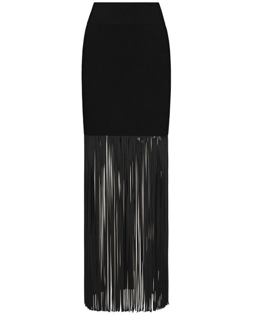 Galvan Black Fringed Knit Long Skirt