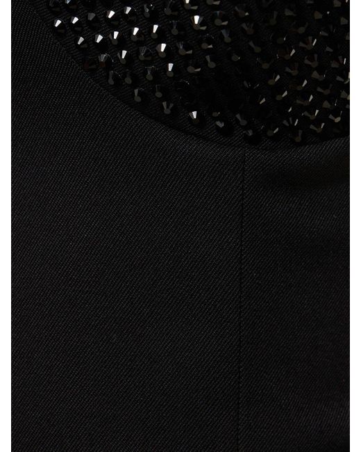 Area Black Embellished Stretch Wool Mini Dress