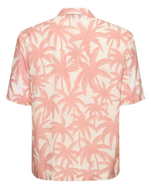 Palm Angels Pink Palm Print Viscose Shirt for men