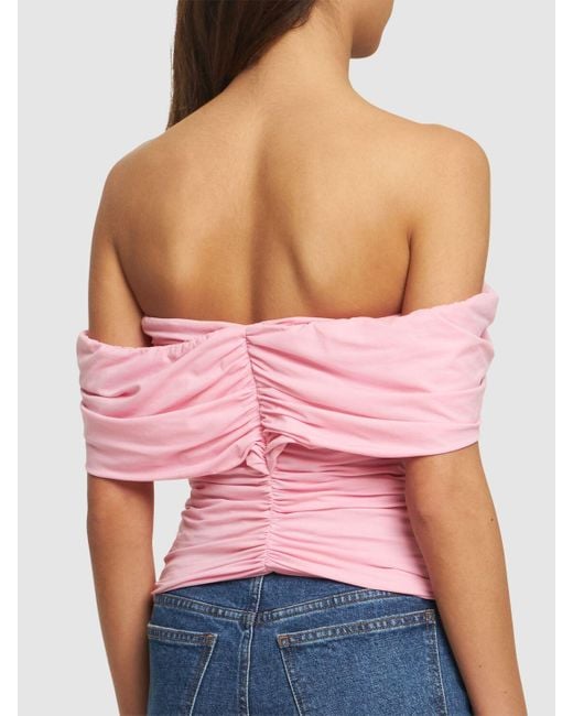 Magda Butrym Pink Draped Off Shoulder Cutout Top