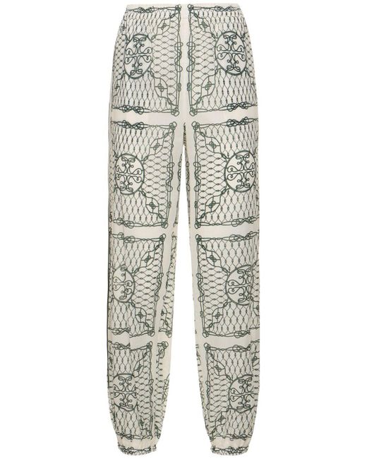 Tory Burch Gray Printed Cotton Mid Rise Pants