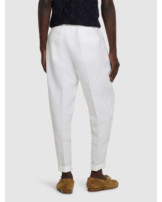 メンズ Dolce & Gabbana ダブルプリーツリネンパンツ White