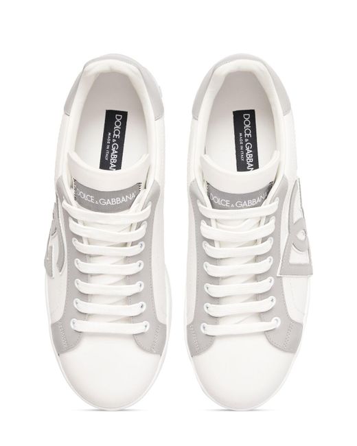 Dolce & Gabbana White Portofino Branded Leather Low-top Trainers for men