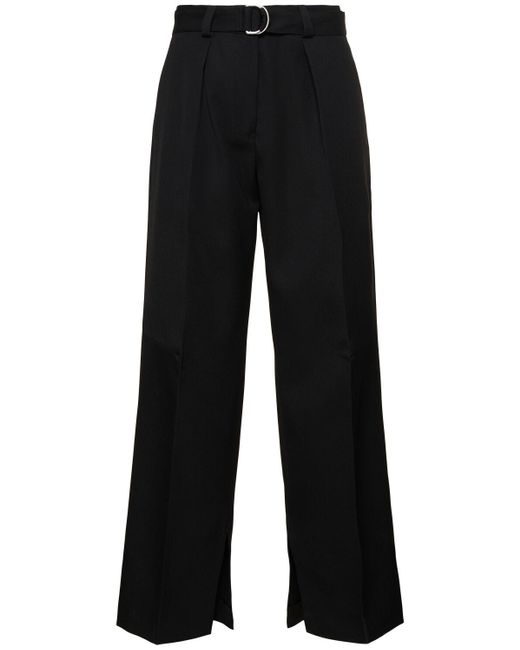 Jil Sander Black Belted Wool Wide Leg Pants