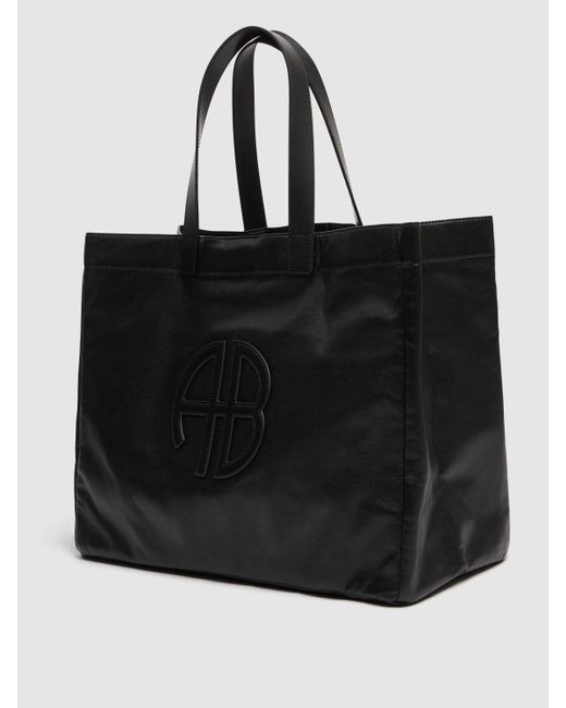 Anine Bing Black Large Rio Recycled Leather Tote Bag