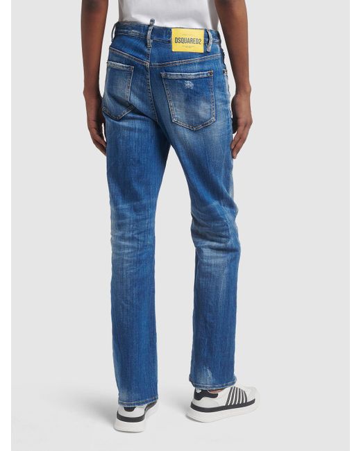 DSquared² Blue Roadie Distressed Mid-Rise Wide Jeans