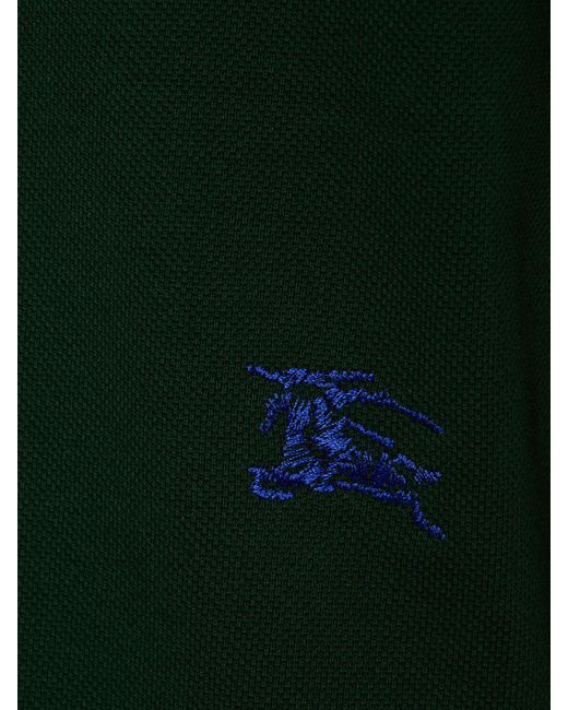 Polo in cotone con logo di Burberry in Green da Uomo