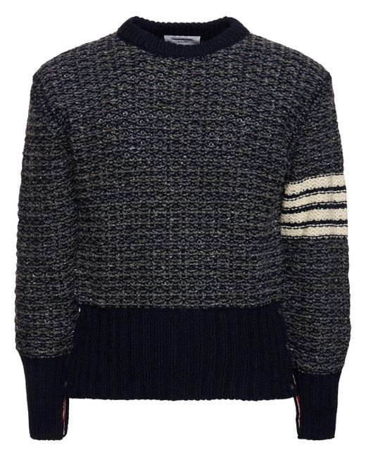 Thom Browne Black Wool Classic Crewneck Sweater for men