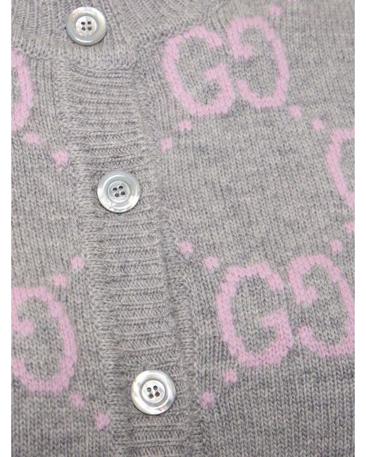 Cardigan girocollo in lana gg di Gucci in Gray