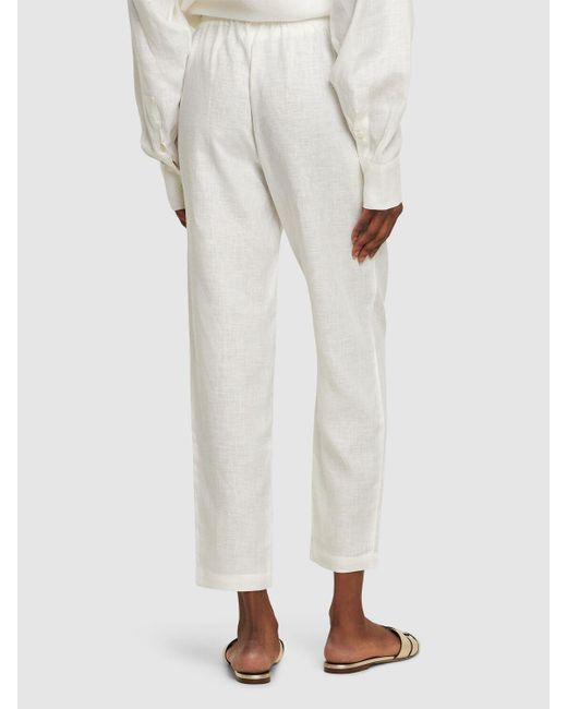 Pantalones de lino con cintura elástica Lido de color White
