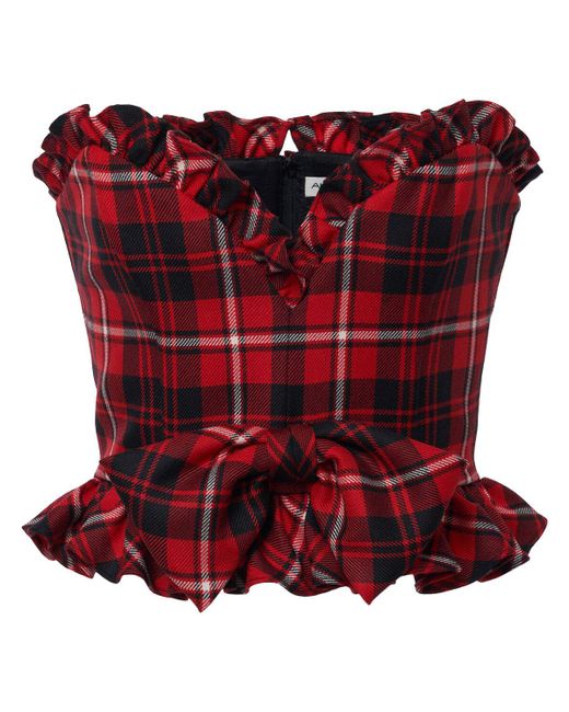 Alessandra Rich Red Wool Tartan Bustier W/bow