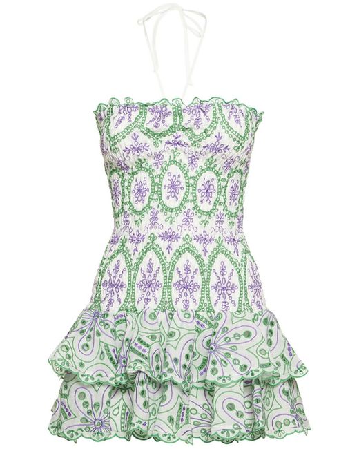 Charo Ruiz Green Megan Embroidered Cotton Mini Dress