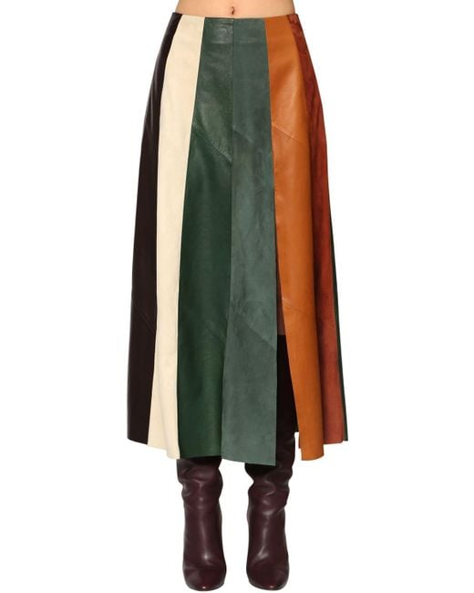 Ferragamo Multicolor Patchwork Leather Midi Skirt