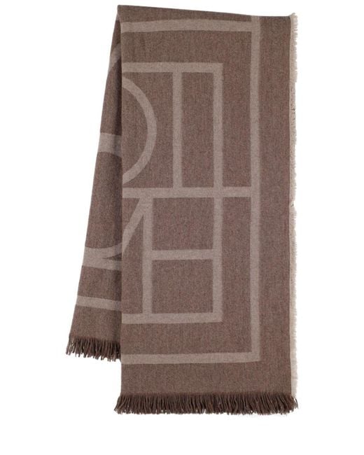 Totême Monogram Wool & Cashmere Scarf in Brown | Lyst