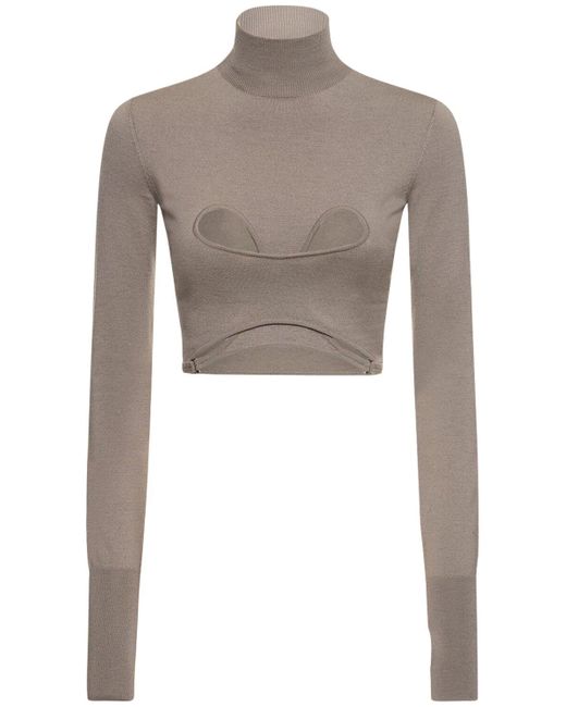 Dion Lee Gray Cutout Knit Turtleneck Cropped Top